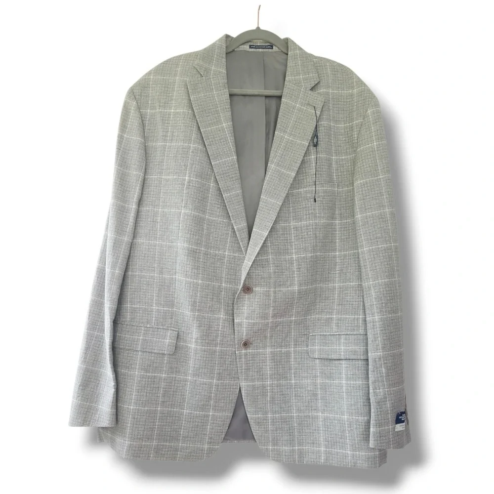 New! Hart Schaffner Marx Wool Linen Sport Coat Windowpane Check Plaid Men 50L